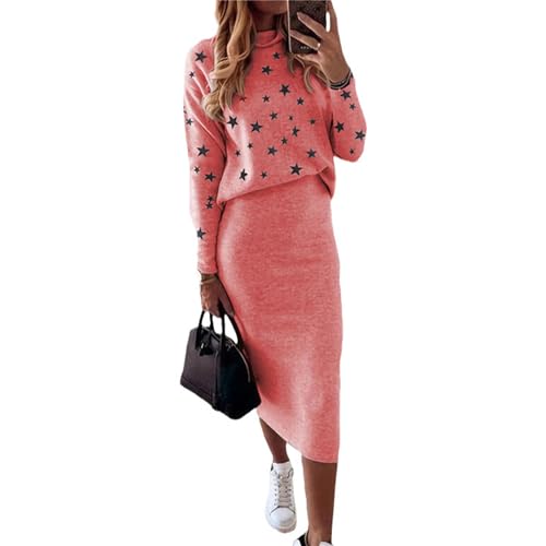 tinetill Pulloverkleid Damen Zweiteiliger Anzug Strickkleid Rundhals Oberteil und Midi Strickrock Elegant 2 Stück Set Winterkleid Bodycon Lang Rock Freizeitanzug von tinetill