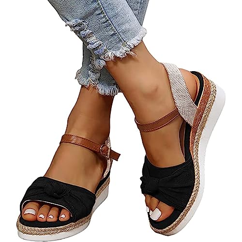 tinetill Sandale Damen Keilsandalen Plateau Flache Sandalen Keilabsatz Sommerschuhe Fischmund Verschleißfeste Rutschfeste Strandreisesandalen Mit Offenen Zehen von tinetill