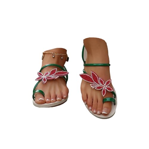 Sandalen Damen Flach Sandalette mit Strass Hausschuhe Glitzer Sandaletten Mit Absatz Freizeit Open Toe Schuhe Sommer Flache Strandsandalen von tinetill