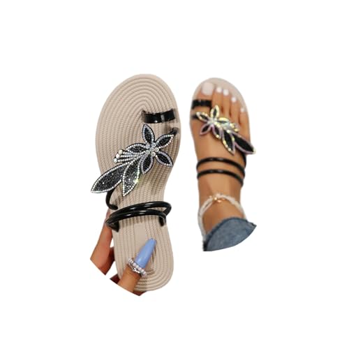 Sandalen Damen Flach Sandalette mit Strass Hausschuhe Glitzer Sandaletten Mit Absatz Freizeit Open Toe Schuhe Sommer Flache Strandsandalen von tinetill