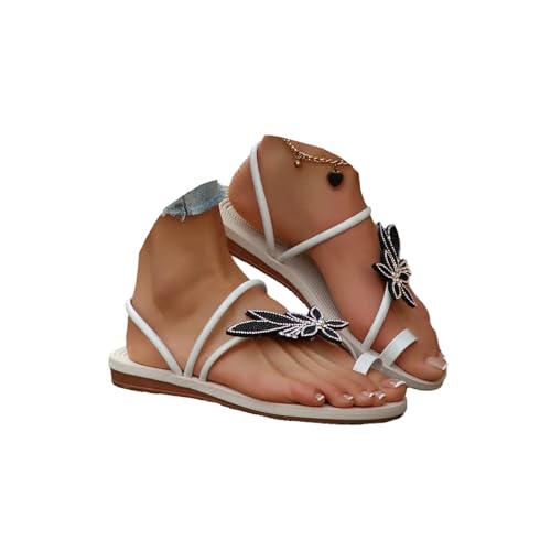 Sandalen Damen Flach Sandalette mit Strass Hausschuhe Glitzer Sandaletten Mit Absatz Freizeit Open Toe Schuhe Sommer Flache Strandsandalen von tinetill
