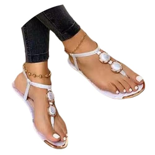 tinetill Sandalen Damen Pantoletten Sommer Flach Zehentrenner Sandaletten Bequem Römer Sandaletten Elegant Boho Strand Sandalen Flip Flops von tinetill