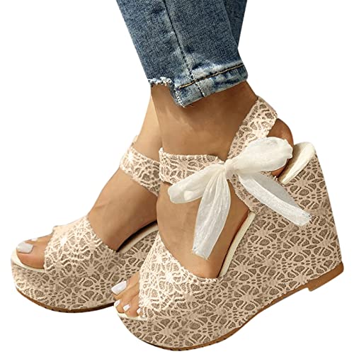 tinetill Sandalen Damen Plateau Keilsandaletten Römersandalen Espadrilles Plateau Sandaletten mit Knöchelriemen High Heels Elegant Sommerschuhe für Frauen Peeptoe Sandalen mit Absatz Absatzschuhe von tinetill