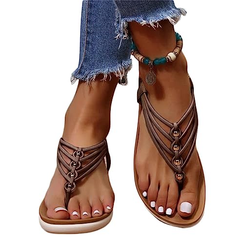 tinetill Sandalen Damen Sandaletten Sommer Strandsandaletten Mit Perlen Mode Aushöhlen Plateau Strand Sandalen Elegant Lässige Rutschfest Open Toe Römische Sandaletten von tinetill