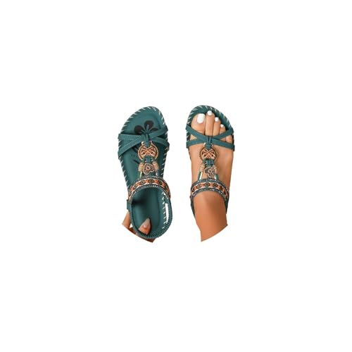 tinetill Sandalen Damen Sommer Sandalette Flach Strand Schuhe Plateau Boho Sandalen Freizeit Open Toe Sandaletten Strandschuhe von tinetill
