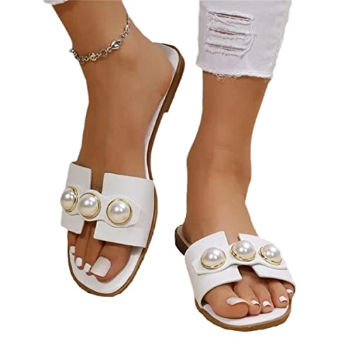 tinetill Sandalen Damen Sommer Sandaletten Flache Open Toe Sommerschuhe Glitzer Perlen Sandalen Elegante Römische Schuhe Flip Flops Abendschuhe von tinetill