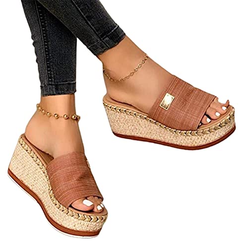 tinetill Sandalen Damen Sommer Wedge Peep Toe High Heel Plattform Pantoletten Flache Schuhe Anti-Rutsch-Sandalen von tinetill