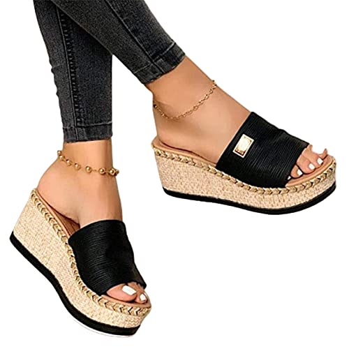 tinetill Sandalen Damen Sommer Wedge Peep Toe High Heel Plattform Pantoletten Flache Schuhe Anti-Rutsch-Sandalen von tinetill