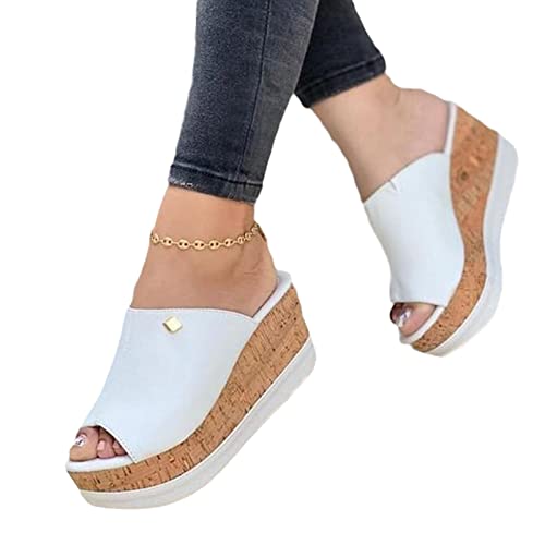 tinetill Sandalen Damen Sommer Wedge Peep Toe High Heel Plattform Pantoletten Flache Schuhe Anti-Rutsch-Sandalen von tinetill