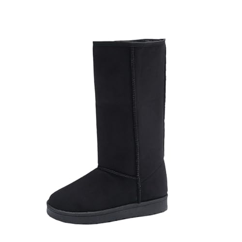 tinetill Schneestiefel Damen Plüsch Gefütterte Winterschuhe Warm Wildleder Winterstiefel Wasserdicht Halbschaft Schlupfstiefel Solide Farbe Futter Samt Rutschfest Boots Flache Schuhe von tinetill