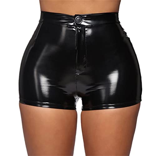 tinetill Shorts Damen Leder Kurze Hosen Hoher Taille Lederhose PU Leder Shorts Sexy Leather Hotpants Schwarz Streetwear von tinetill