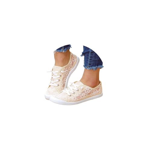 tinetill Sneaker Damen Canvas Sneakers Leicht Flache Schuhe Spitze Mesh Atmungsaktive Turnschuhe Low Top Schnürschuhe Laufschuhe Outdoor Walkingschuhe Sommer Schlupfschuhe von tinetill