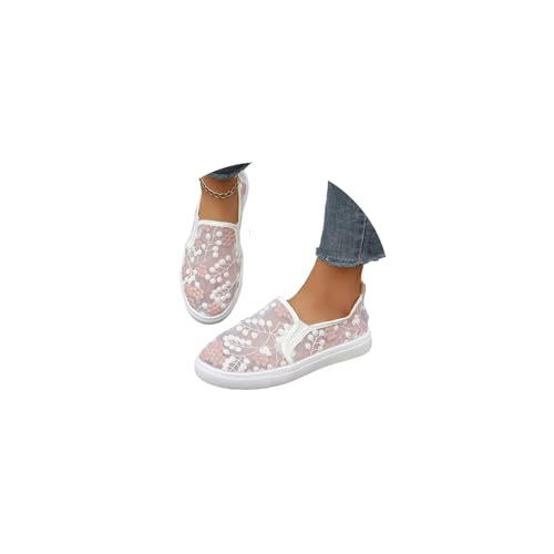 tinetill Sneakers Damen Flache Schuhe Spitze Trachtenschuhe Mesh Laufschuhe Elegant Sommerschuhe Bestickte Freizeitschuhe von tinetill