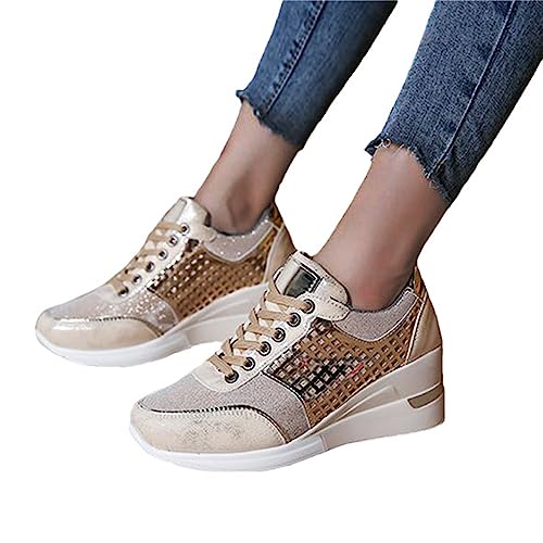 tinetill Sneakers Damen Keilabsatz Sportschuhe Plateau Wedges Turnschuhe Atmungsaktive Outdoor Freizeitschuhe Low Top Laufschuhe Bequeme Sommer Sneaker von tinetill