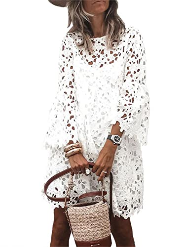 tinetill Sommerkleid Damen Strandkleider Ärmellos V-Ausschnitt Retro Sommer Spitzen Maxi Kleider Boho Lang Lose Sommerkleid Elegant A-Linie Freizeitklied von tinetill