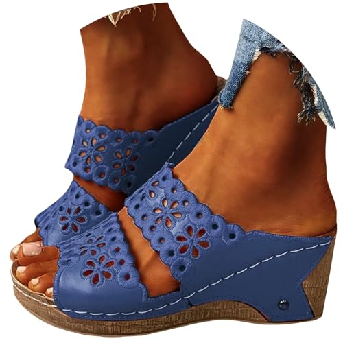 tinetill Sommerschuhe Damen Plateau Sandalen Keilabsatz Pantoletten Flach Wedges Sandaletten Halbschuhe Offene Schuhe Strandsandalen von tinetill