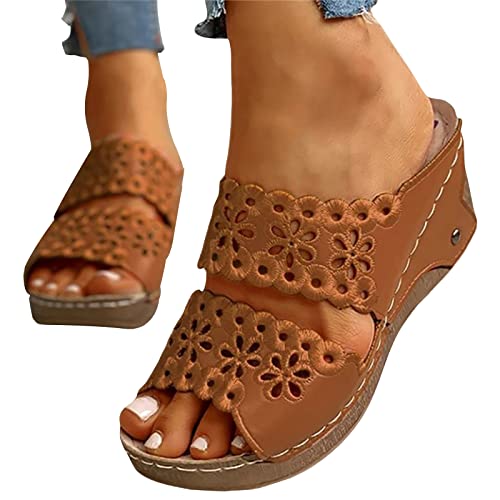 tinetill Sommerschuhe Damen Plateau Sandalen Keilabsatz Pantoletten Flach Wedges Sandaletten Halbschuhe Offene Schuhe Strandsandalen von tinetill