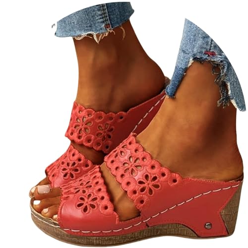 tinetill Sommerschuhe Damen Plateau Sandalen Keilabsatz Pantoletten Flach Wedges Sandaletten Halbschuhe Offene Schuhe Strandsandalen von tinetill