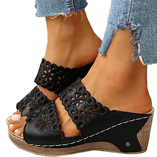 tinetill Sommerschuhe Damen Plateau Sandalen Keilabsatz Pantoletten Flach Wedges Sandaletten Halbschuhe Offene Schuhe Strandsandalen von tinetill