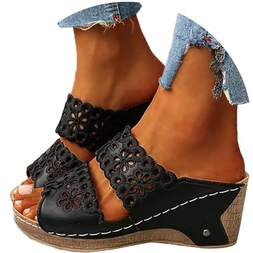 tinetill Sommerschuhe Damen Plateau Sandalen Keilabsatz Pantoletten Flach Wedges Sandaletten Halbschuhe Offene Schuhe Strandsandalen von tinetill