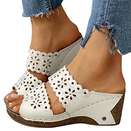 tinetill Sommerschuhe Damen Plateau Sandalen Keilabsatz Pantoletten Flach Wedges Sandaletten Halbschuhe Offene Schuhe Strandsandalen von tinetill