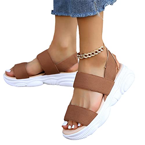 tinetill Sommerschuhe Damen Sandalen Sommer Plateau Sandalen Casual Strand Sportliche Sandalen Keilabsatz Slingback Wedges Sandaletten Sommerschuhe, 41 EU, Braun von tinetill