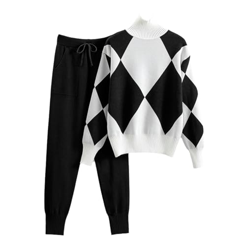 tinetill Strickanzug Damen Pullover Set Zweiteiler Jogginganzug 2-teiliges Set Langarm Strickpullover + Weites Bein Hose Lounge Set Trainingsanzug Trendiges Loungewear Set Outfit von tinetill