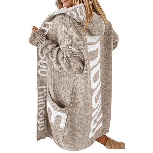 tinetill Strickjacke Damen Lang Cardigan Grobstrickjackemit Tasche Strickpullover mit Kapuze Winter Strickmantel Langarm Kapuzenpullover Sweater Outerwear von tinetill