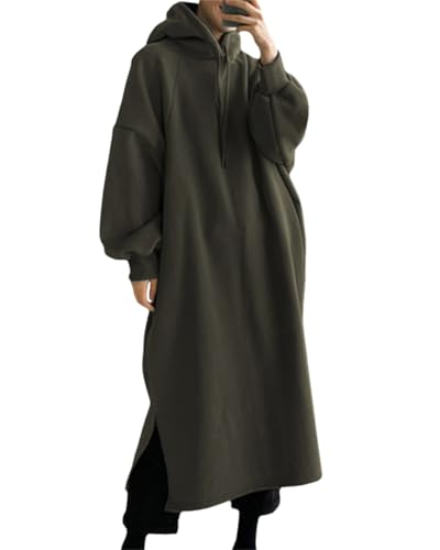 tinetill Sweatshirtkleid Damen Hoodie Kleid Lang Oversize Sweatshirt Kleid Mit Kapuze Taschen Sweatkleid Baumwolle Hoodie MaxiKleid Kapuzenkleid Pulloverkleid von tinetill