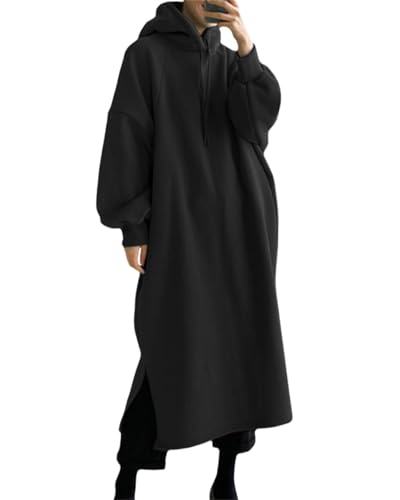 tinetill Sweatshirtkleid Damen Hoodie Kleid Lang Oversize Sweatshirt Kleid Mit Kapuze Taschen Sweatkleid Baumwolle Hoodie MaxiKleid Kapuzenkleid Pulloverkleid von tinetill