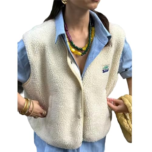 tinetill Teddy Fleece Weste Damen Ärmellos mit Knopfleiste Flauschige Weste Warm Gefüttert Mode Westen Fleeceweste von tinetill