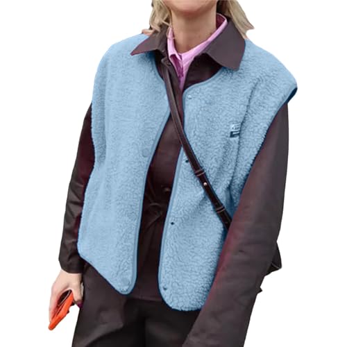tinetill Teddy Fleece Weste Damen Ärmellos mit Knopfleiste Flauschige Weste Warm Gefüttert Mode Westen Fleeceweste von tinetill