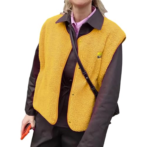 tinetill Teddy Fleece Weste Damen Ärmellos mit Knopfleiste Flauschige Weste Warm Gefüttert Mode Westen Fleeceweste von tinetill