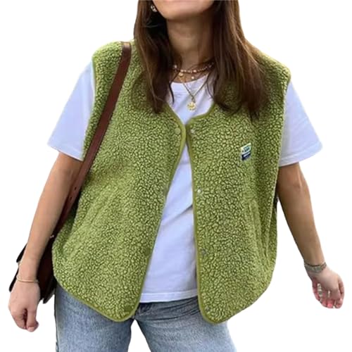 tinetill Teddy Fleece Weste Damen Ärmellos mit Knopfleiste Flauschige Weste Warm Gefüttert Mode Westen Fleeceweste von tinetill