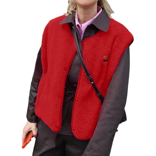 tinetill Teddy Fleece Weste Damen Ärmellos mit Knopfleiste Flauschige Weste Warm Gefüttert Mode Westen Fleeceweste von tinetill