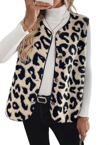 tinetill Teddy Fleece Weste Damen Ärmellos mit Knopfleiste Flauschige Weste Warm Gefüttert Mode Westen Fleeceweste von tinetill