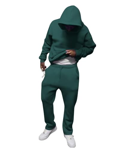 tinetill Trainingsanzug Herren Zweiteiliges Jogginganzug Einfarbig Sportbekleidung Winter Sweatshirt mit Kapuze Hoodie und Sporthosen 2 Stück Baggy Hausanzug Freizeit Anzug Set Unisex Streatwear von tinetill