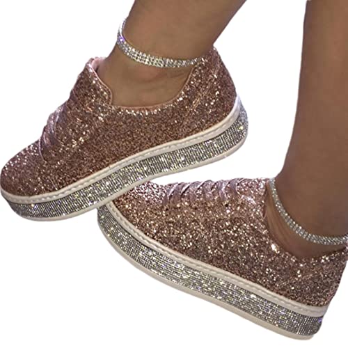 tinetill Turnschuhe Frauen Glitzer Sneaker Paillettes Slip On Sportschuhe Freizeitschuhe Bequeme Segeltuchschuhe Damen Schuhe Canvas Walkingschuhe von tinetill