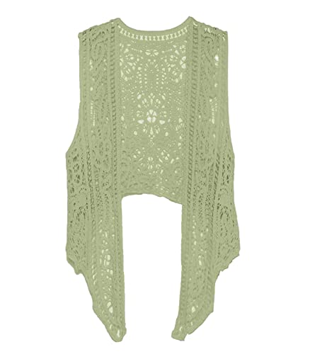 tinetill Weste Damen Chic und Elegant Cardigan Hippie Gilet Häkeln Hohl Floral Lace Spitze Irregular Boho Ärmellos Cardigan Weste Kurz Strickjacke Outwear von tinetill
