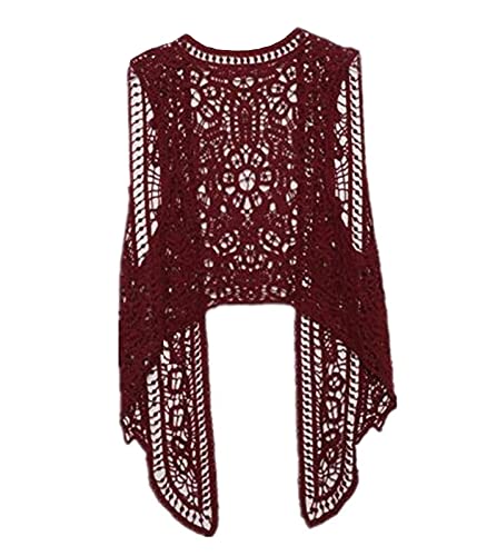 tinetill Weste Damen Chic und Elegant Cardigan Hippie Gilet Häkeln Hohl Floral Lace Spitze Irregular Boho Ärmellos Cardigan Weste Kurz Strickjacke Outwear von tinetill