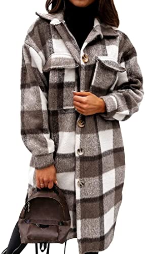 tinetill Winter Hemdjacke Kariert Hemdbluse Damen Lang Mantel Karierte Jacken Knöpfe Oversize Elegant Langarmshirt Overshirt Karomuster Bluse Freizeithemd Boyfriend Jacken Strickjacke Tunika Oberteil von tinetill