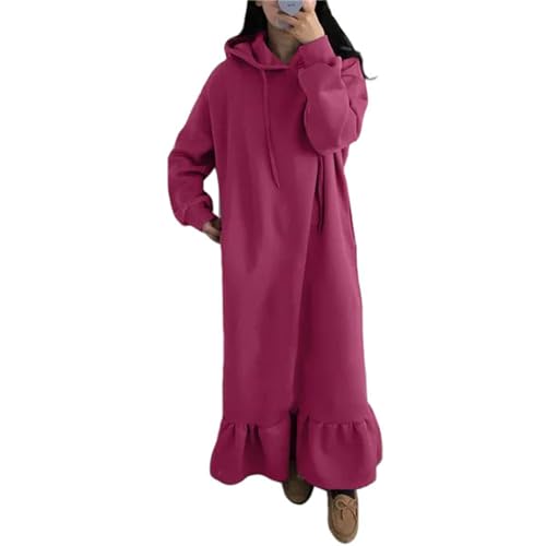 tinetill Winterkleid Damen Übergröße Hoodie Warme Pulloverkleid mit Kapuze Fleece Gefüttert Maxikleid Große Größe Langarm Kapuzenpullover Lang Lose Sweatshirt Freizeit Homewear von tinetill