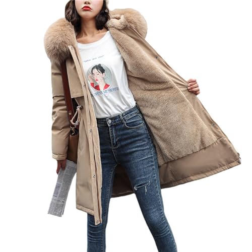 tinetill Wintermantel Damen Daunenjacke mit Kunstfell Kapuze Lange Steppjacke Fleece Gefüttert Daunenmantel Warm Winterjacke Flauschige Winddichte Parka Jacke von tinetill