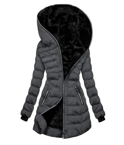 tinetill Wintermantel Damen Warm Gefüttert Winterparka Winterjacke Mit Kapuze Parka Fleecejacke Elegant Lang Steppmantel Langarm Kapuzenjacke Pufferjacken Einfarbig ÜBergangsjacke von tinetill