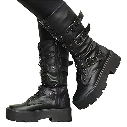 tinetill Winterstiefel Damen Winterschuhe Kurzschaft Schnürstiefel Gothic Vintage Stiefeletten Schuhe Plateau Stiefel Reißverschluss Chunky Heel Schuhe von tinetill