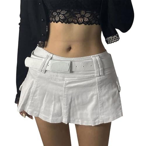 tinetill Y2K Jeansrock Damen Faltenrock Minirock Hohe Taille Jean A-Linie Denim Rock Sommerrock Vintage Kurze Jean Röcke Lässig Club Cargo Gothic Punk von tinetill
