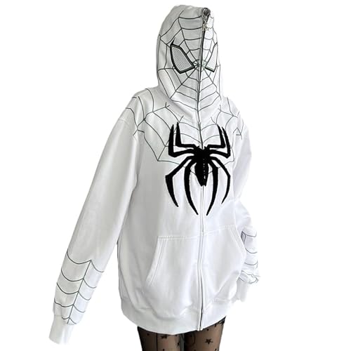 tinetill Y2K Zip Up Hoodie Herren Kapuzenpullover Spider Grunge Vintage Gothic Sweatjacke Unisex Kapuzenjacke mit Spinnendruck Langarm Kapuzenpulli Hip Hop Streetwear von tinetill