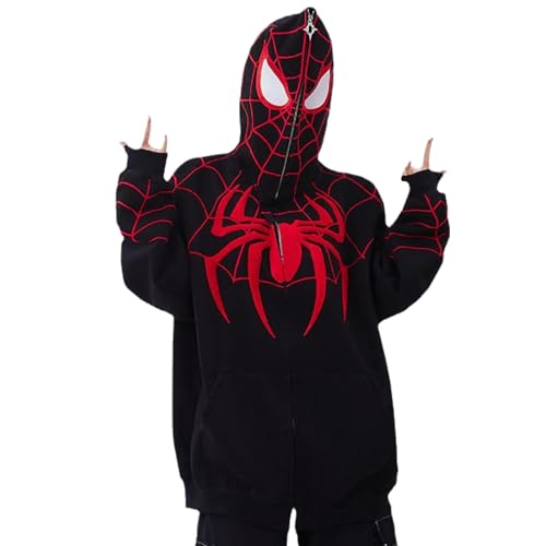 tinetill Y2k Zip Up Hoodie Spider Grunge Vintage Damen Herren Kapuzenpullover Gothic Kapuzenjacke Halloween von tinetill