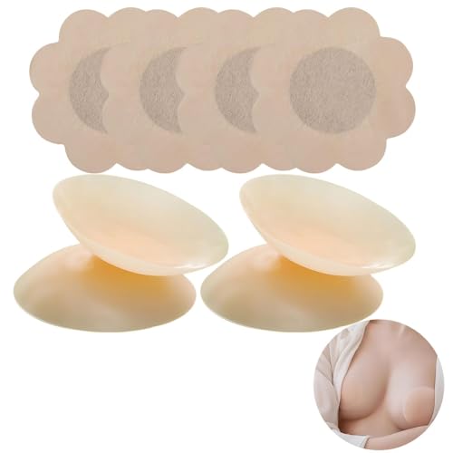 tinshow 4 Paar Premium Nippelpads,Ultra Dünne Selbstklebende Nipple Cover für Damen Wiederverwendbare Brustwarzenabdeckung Nipple Pads Hypoallergenic Silikon Nippelabdeckung(Rund 7.5cm,Blume 6cm) von tinshow
