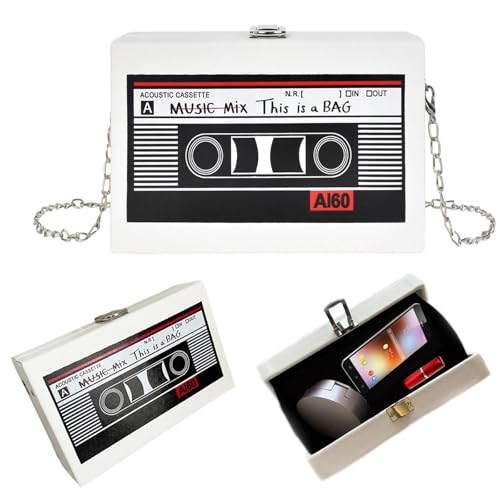 Kassette Handtasche Retro Umhängetasche Damen Tasche Kassetten Schultertasche,Vintage Bankett Handtasche mit Kette,Schräge Schultertasche Radio Handtasche für 80er 90er Jahre Disco Party Dekoration von tintoke